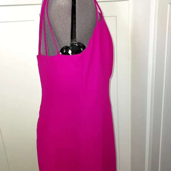 Fuchsia Pink Asymmetrical Bodycon Dress for Cocktail - Picture 6 of 9